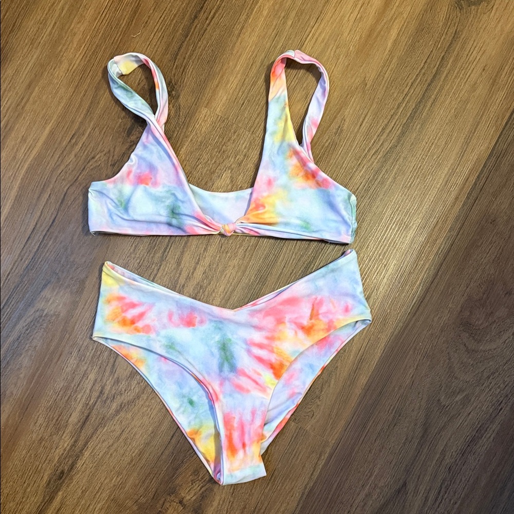 Tie-Dye Two-Piece Bikini Set - Pastel Rainbow